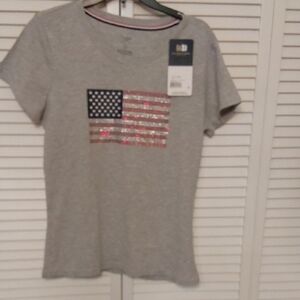 U.S. Polo Assn. Gray Short Sleeve Tee with American Flag